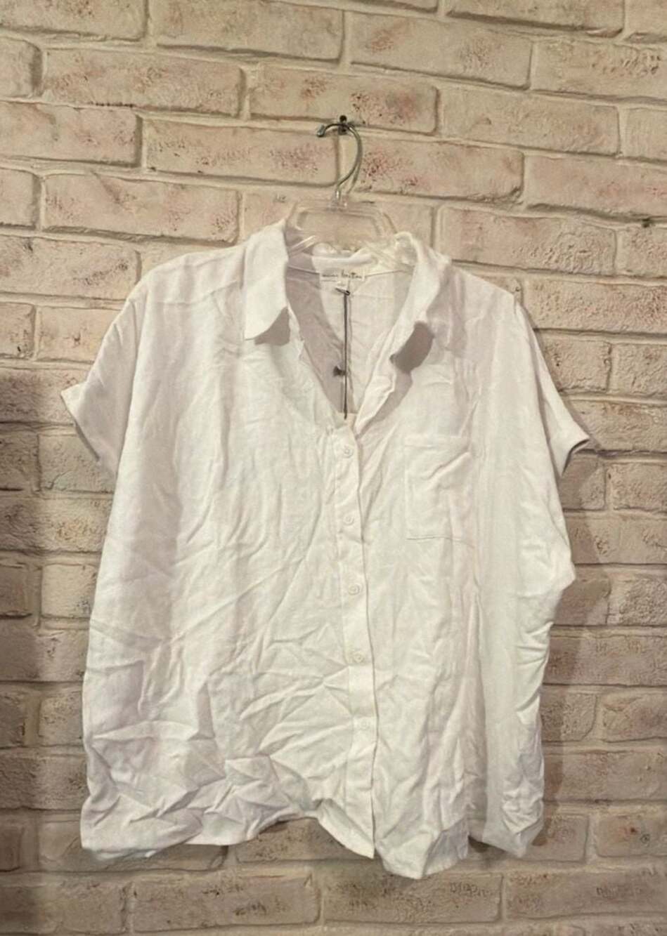 Nine Britton White Short Sleeve Button Down Collared Shirt Blouse Size M